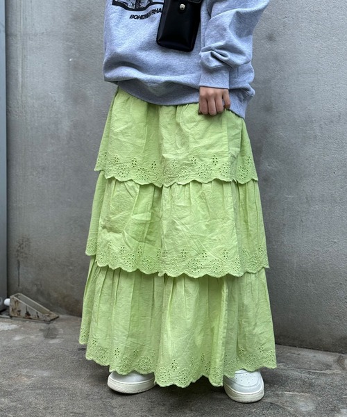 CIAOPANIC（チャオパニック）の「INDIAスカラップレースティアードスカート（スカート・レディース・ブラック/ライム/オフホワイト・FREE）」の15枚目の写真