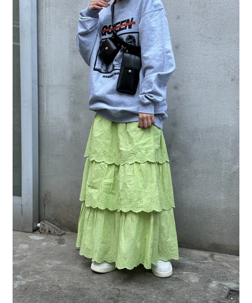 CIAOPANIC（チャオパニック）の「INDIAスカラップレースティアードスカート（スカート・レディース・ブラック/ライム/オフホワイト・FREE）」の12枚目の写真