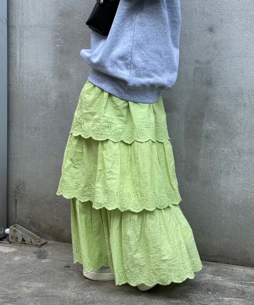 CIAOPANIC（チャオパニック）の「INDIAスカラップレースティアードスカート（スカート・レディース・ブラック/ライム/オフホワイト・FREE）」の11枚目の写真