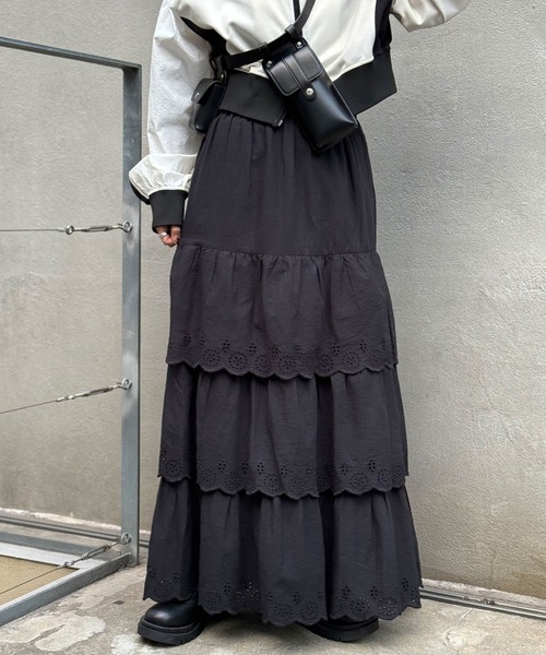 CIAOPANIC（チャオパニック）の「INDIAスカラップレースティアードスカート（スカート・レディース・ブラック/ライム/オフホワイト・FREE）」の20枚目の写真