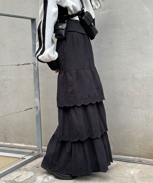 CIAOPANIC（チャオパニック）の「INDIAスカラップレースティアードスカート（スカート・レディース・ブラック/ライム/オフホワイト・FREE）」の22枚目の写真
