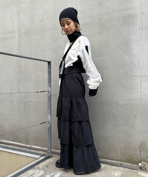 CIAOPANIC（チャオパニック）の「INDIAスカラップレースティアードスカート（スカート・レディース・ブラック/ライム/オフホワイト・FREE）」の17枚目の写真