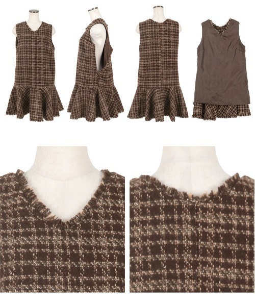 KOBE LETTUCE（コウベレタス）の「ツイードジャンスカ（ジャンパースカート・レディース・ブラック/ブラウン/オフホワイト・M）」の10枚目の写真