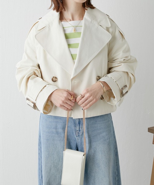 COLLAGE GALLARDAGALANTE(コラージュガリャルダガランテ)の「【OT】ショートトレンチ(トレンチコート・レディース・ネイビー/アイボリー・FREE)」の4枚目の写真