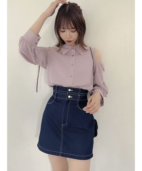 dazzlin（ダズリン）の「シアーシャツドッキングTOPS（シャツ/ブラウス・レディース・グリーン/オフホワイト/パープル・FREE）」の16枚目の写真