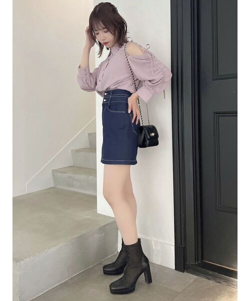 dazzlin（ダズリン）の「シアーシャツドッキングTOPS（シャツ/ブラウス・レディース・グリーン/オフホワイト/パープル・FREE）」の20枚目の写真