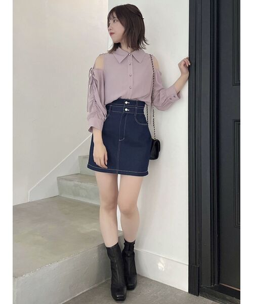 dazzlin（ダズリン）の「シアーシャツドッキングTOPS（シャツ/ブラウス・レディース・グリーン/オフホワイト/パープル・FREE）」の21枚目の写真
