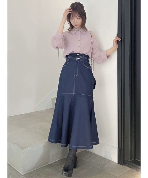 dazzlin（ダズリン）の「シアーシャツドッキングTOPS（シャツ/ブラウス・レディース・グリーン/オフホワイト/パープル・FREE）」の22枚目の写真