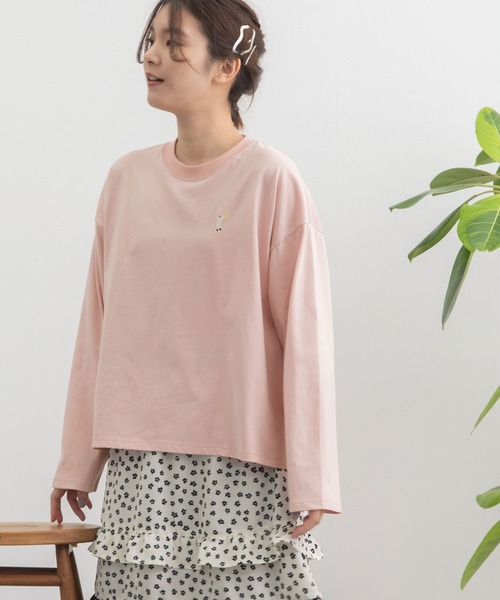 プードゥドゥ POU DOU DOU USAコットンワンポイント刺繍ボックスTee （ダークグレー） USAコットンワンポイント刺繍ボックスTシャツ(A・オフホワイト