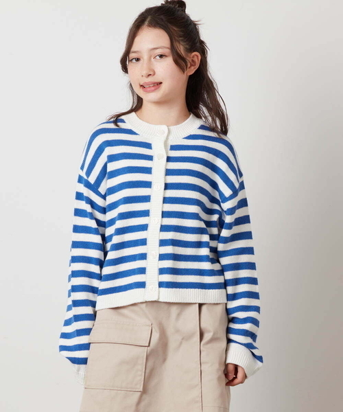 セール】[140-150]ボーダーニットカーデ（カーディガン/ボレロ