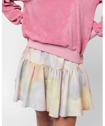 Skylight print ruffle short skirt
