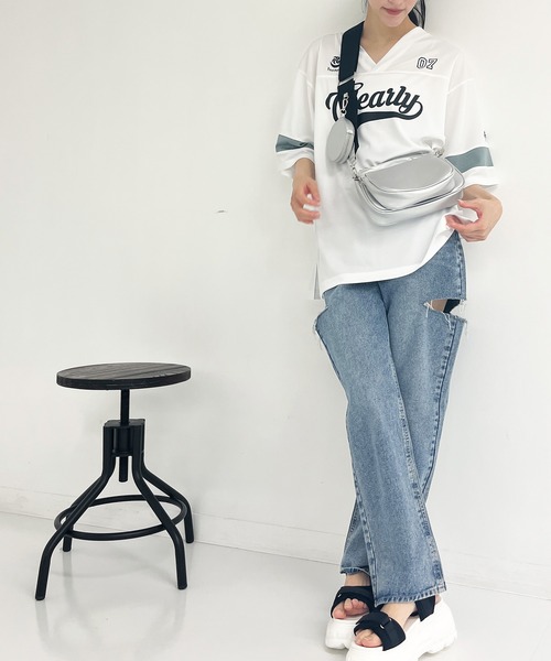 ANAP（アナップ）の「ユニフォームオーバーサイズTシャツ（Tシャツ/カットソー・レディース・ホワイト/ブラック×ホワイト/ブラック・FREE）」の10枚目の写真