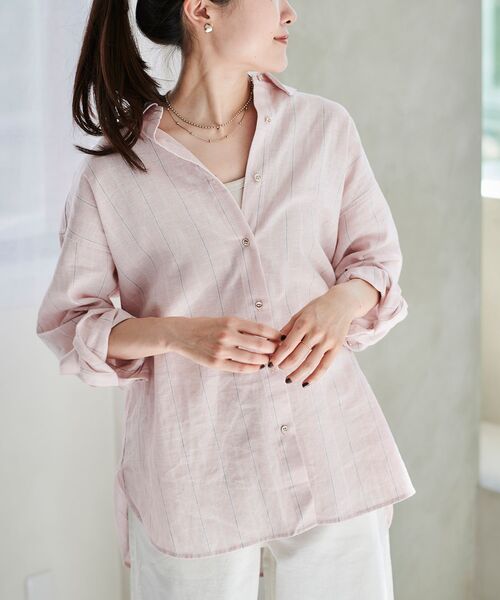 le.coeur blanc(ルクールブラン)の「コットン麻オーバーシャツ(シャツ/ブラウス・レディース・ブルー系その他3/モカ/ネイビー/ライトベージュ/ピンク系その他2・38)」の5枚目の写真