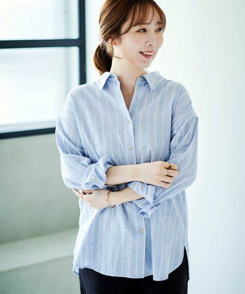 le.coeur blanc(ルクールブラン)の「コットン麻オーバーシャツ(シャツ/ブラウス・レディース・ブルー系その他3/モカ/ネイビー/ライトベージュ/ピンク系その他2・38)」の14枚目の写真