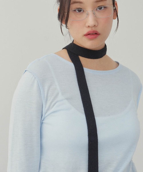 GIUNON(ジウノン)の「slim knit stall / スリムニットストール(ストール/ショール・レディース・ブラック・FREE)」の20枚目の写真