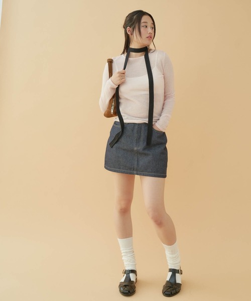 GIUNON(ジウノン)の「slim knit stall / スリムニットストール(ストール/ショール・レディース・ブラック・FREE)」の13枚目の写真