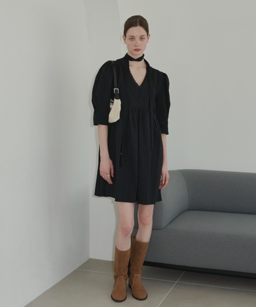 GIUNON(ジウノン)の「slim knit stall / スリムニットストール(ストール/ショール・レディース・ブラック・FREE)」の2枚目の写真