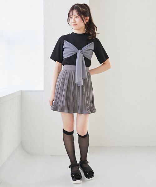 MAJESTIC LEGON（マジェスティックレゴン）の「プリーツフレアミニスカパン（スカート・レディース・ブラック/グレー/オフホワイト・MEDIUM）」の5枚目の写真