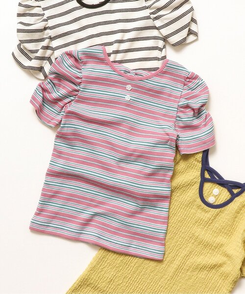 apres les cours(アプレレクール)の「バックリボン・クロスTシャツ(Tシャツ/カットソー・キッズ・ブラック/アイボリー/その他2/イエロー/ピンク/レッド・80/90/100/110/120/130/140)」の1枚目の写真