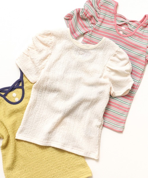 apres les cours(アプレレクール)の「バックリボン・クロスTシャツ(Tシャツ/カットソー・キッズ・ブラック/アイボリー/その他2/イエロー/ピンク/レッド・80/90/100/110/120/130/140)」の2枚目の写真