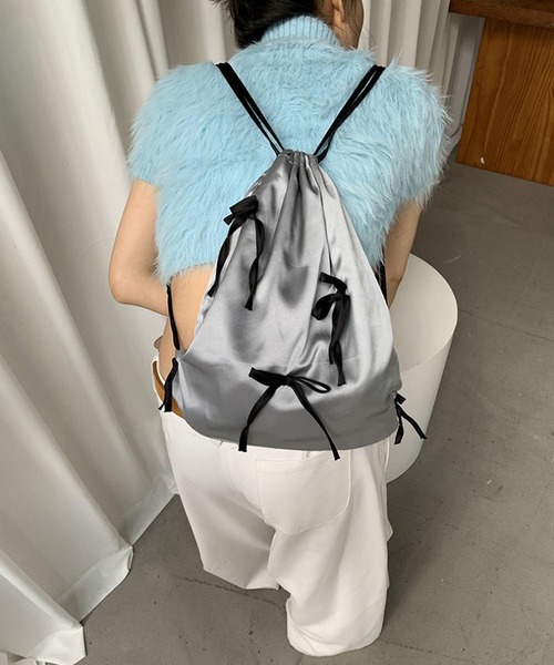 MEMECLE（メメクル）の「【 MEMECLE / メメクル 】リボンナップサック（バックパック/リュック・レディース・パープル/ホワイト/ブラック/シルバー・FREE）」の4枚目の写真