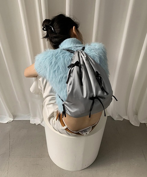 MEMECLE（メメクル）の「【 MEMECLE / メメクル 】リボンナップサック（バックパック/リュック・レディース・パープル/ホワイト/ブラック/シルバー・FREE）」の5枚目の写真