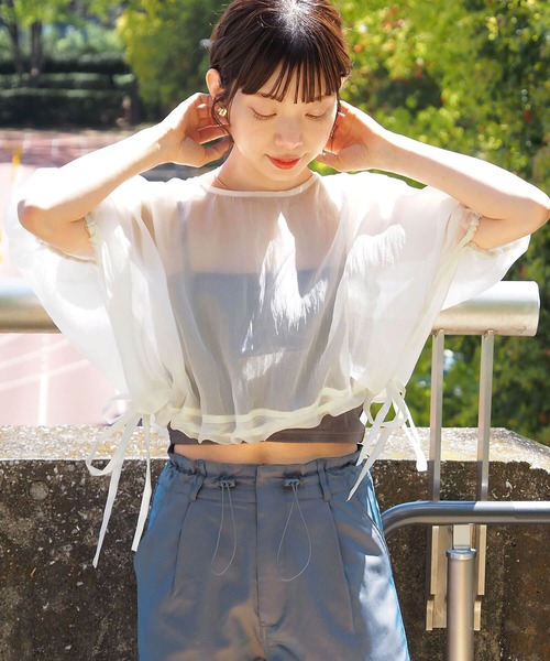 tiptop(ティップトップ)の「シアー裾ドロストリボンブラウス(シャツ/ブラウス・レディース・オレンジ/アイボリー/ブラック/ブルー/イエロー系その他・FREE)」の10枚目の写真