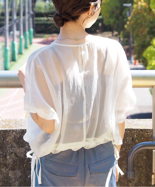 tiptop(ティップトップ)の「シアー裾ドロストリボンブラウス(シャツ/ブラウス・レディース・オレンジ/アイボリー/ブラック/ブルー/イエロー系その他・FREE)」の7枚目の写真