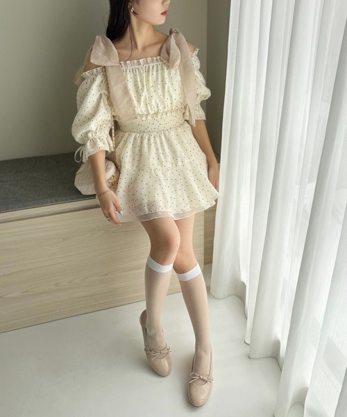 one after another NICE CLAUP（ワンアフターアナザーナイスクラップ）の「リボン取り外しできる/リボンチュールブラウス（シャツ/ブラウス・レディース・ホワイト×ブラック/ブラック/ピンク/アイボリー/チャコールグレー・FREE）」の6枚目の写真