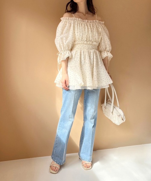 one after another NICE CLAUP（ワンアフターアナザーナイスクラップ）の「リボン取り外しできる/リボンチュールブラウス（シャツ/ブラウス・レディース・ホワイト×ブラック/ブラック/ピンク/アイボリー/チャコールグレー・FREE）」の18枚目の写真