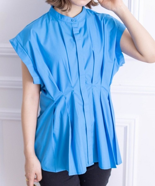 clear（クリア）の「バンドカラーウエストタックブラウス[オフィス