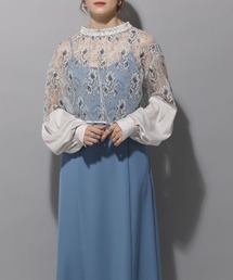 【結婚式／オケージョン】レースブラウス＊キャミ2SETワンピース　113205