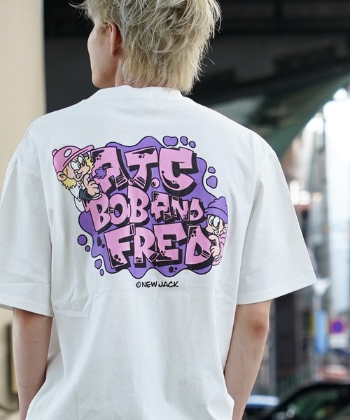 1111clothing(ワンフォークロージング)の「【unisex】NEW JACK アソート Tシャツ / ビッグシルエットTシャツ オーバーサイズ メンズ レディース(Tシャツ/カットソー・メンズ・ブラック系2/オレンジ系1/オレンジ系4/ブラック系3/ブラック系4/ホワイト系1/ホワイト系2/ホワイト系3/ホワイト系4/ブラック系1/パープル系2/パープル系3・ONESIZE(M))」の4枚目の写真