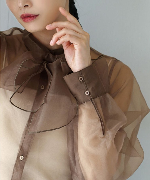 zootie（ズーティー）の「オーガンジー リボンシアーブラウス（シャツ/ブラウス・レディース・ベージュ/グリーン・M）」の12枚目の写真