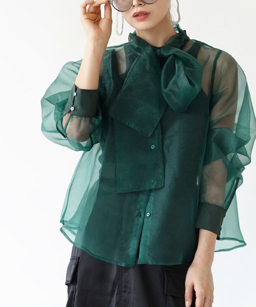 zootie（ズーティー）の「オーガンジー リボンシアーブラウス（シャツ/ブラウス・レディース・ベージュ/グリーン・M）」の18枚目の写真