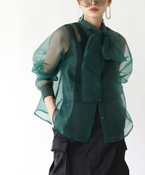 zootie（ズーティー）の「オーガンジー リボンシアーブラウス（シャツ/ブラウス・レディース・ベージュ/グリーン・M）」の20枚目の写真