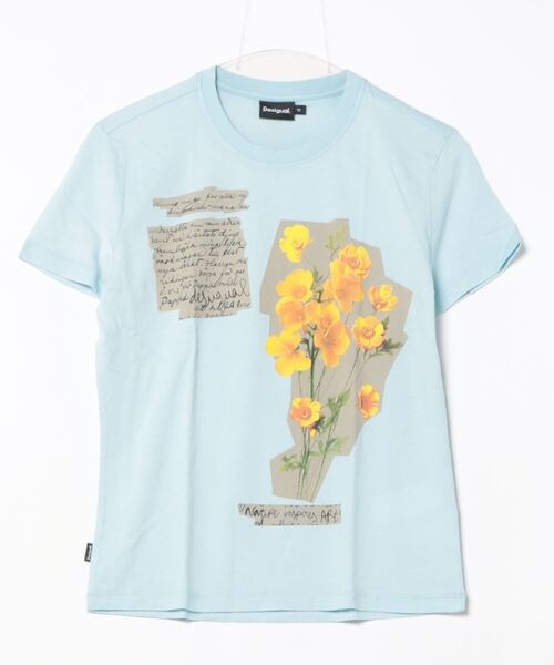 Desigual(デシグアル)の「ボタニカル花プリント Tシャツ スカイブルー(シャツ/ブラウス・レディース・ブルー・M/L/XS/XL/S)」の2枚目の写真