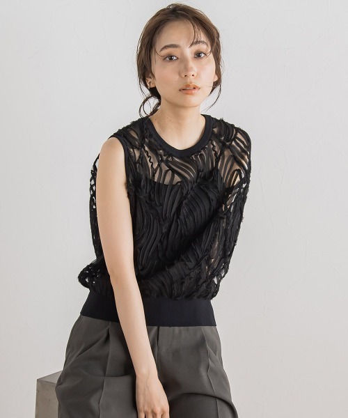 Droite lautreamont(ドロワットロートレアモン)の「刺繍レーストップス(Tシャツ/カットソー・レディース・オフホワイト/ブラック・M)」の2枚目の写真