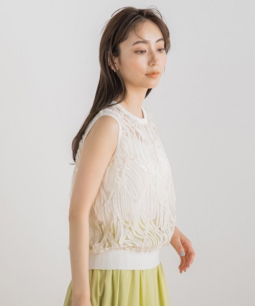 Droite lautreamont(ドロワットロートレアモン)の「刺繍レーストップス(Tシャツ/カットソー・レディース・オフホワイト/ブラック・M)」の4枚目の写真
