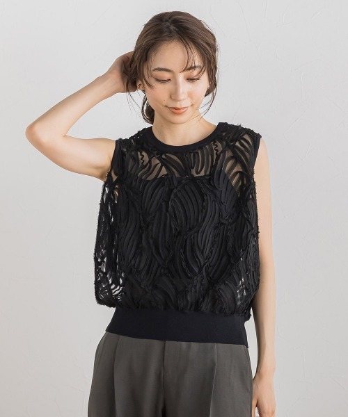 Droite lautreamont(ドロワットロートレアモン)の「刺繍レーストップス(Tシャツ/カットソー・レディース・オフホワイト/ブラック・M)」の12枚目の写真
