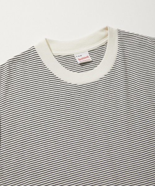 Healthknit(ヘルスニット)の「Healthknit NARROW BORDER JERSEY S/S ドローコード ワイドクルーネック半袖Tシャツ (#51033)(Tシャツ/カットソー・メンズ・その他1/ブラック系その他・MEDIUM/LARGE/X-LARGE)」の4枚目の写真