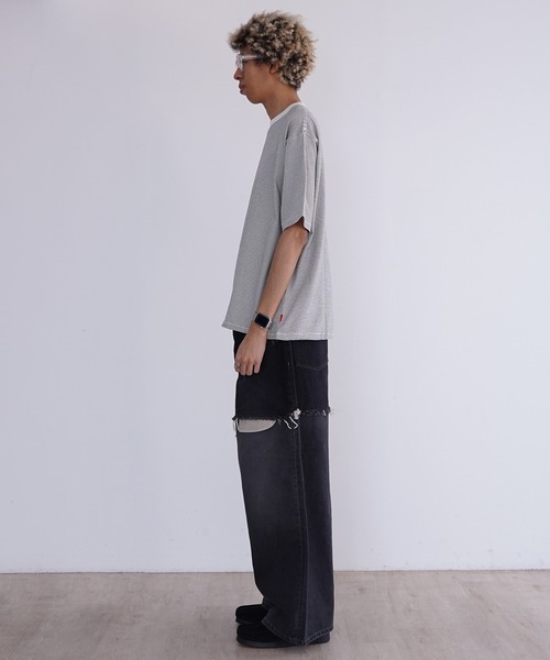 Healthknit(ヘルスニット)の「Healthknit NARROW BORDER JERSEY S/S ドローコード ワイドクルーネック半袖Tシャツ (#51033)(Tシャツ/カットソー・メンズ・その他1/ブラック系その他・MEDIUM/LARGE/X-LARGE)」の19枚目の写真