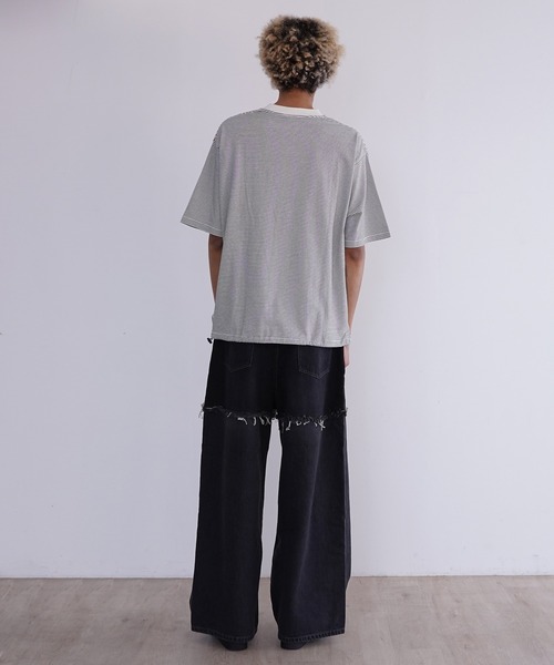 Healthknit(ヘルスニット)の「Healthknit NARROW BORDER JERSEY S/S ドローコード ワイドクルーネック半袖Tシャツ (#51033)(Tシャツ/カットソー・メンズ・その他1/ブラック系その他・MEDIUM/LARGE/X-LARGE)」の20枚目の写真
