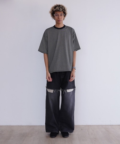 Healthknit(ヘルスニット)の「Healthknit NARROW BORDER JERSEY S/S ドローコード ワイドクルーネック半袖Tシャツ (#51033)(Tシャツ/カットソー・メンズ・その他1/ブラック系その他・MEDIUM/LARGE/X-LARGE)」の14枚目の写真