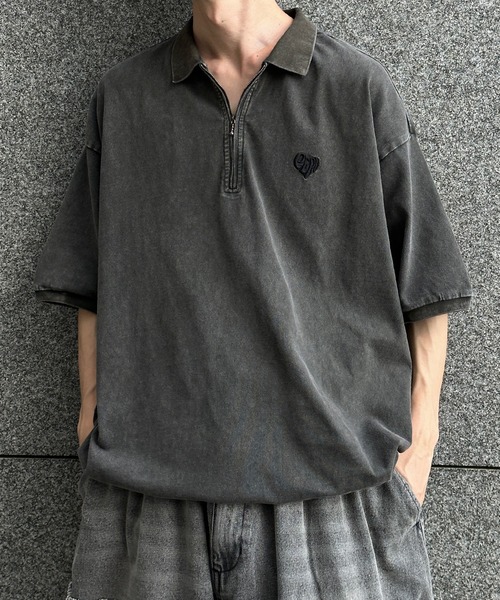 Perushu(ペルーシュ)の「ヴィンテージライク刺繍ハーフジップTシャツ(Tシャツ/カットソー・メンズ・ボルドー/ライトブルー/ブラック・LARGE/MEDIUM)」の22枚目の写真