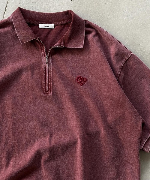 Perushu(ペルーシュ)の「ヴィンテージライク刺繍ハーフジップTシャツ(Tシャツ/カットソー・メンズ・ボルドー/ライトブルー/ブラック・LARGE/MEDIUM)」の6枚目の写真