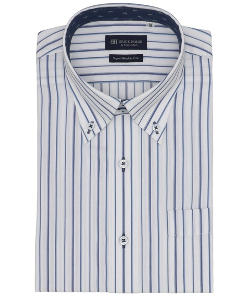 TOKYO SHIRTS(トウキョウシャツ)の「超形態安定ノーアイロン ドゥエボットーニ 半袖ビジネスワイシャツ(ビジネスシャツ・メンズ・ブルー・首回り42cm/首回り39cm/首回り41cm/首回り43cm/首回り37cm)」の1枚目の写真