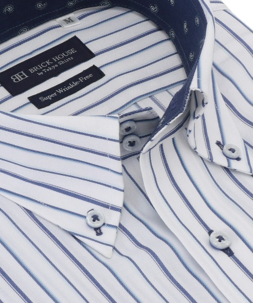 TOKYO SHIRTS(トウキョウシャツ)の「超形態安定ノーアイロン ドゥエボットーニ 半袖ビジネスワイシャツ(ビジネスシャツ・メンズ・ブルー・首回り42cm/首回り39cm/首回り41cm/首回り43cm/首回り37cm)」の2枚目の写真