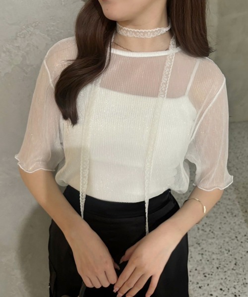 セール】【ZOZO限定商品】ラメプリーツシアートップス（Tシャツ