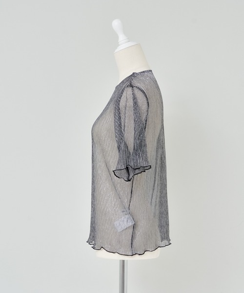 one after another NICE CLAUP(ワンアフターアナザーナイスクラップ)の「【ZOZO限定商品】ラメプリーツシアートップス(Tシャツ/カットソー・レディース・ブラック/シルバー/ピンク/ホワイト・FREE)」の5枚目の写真
